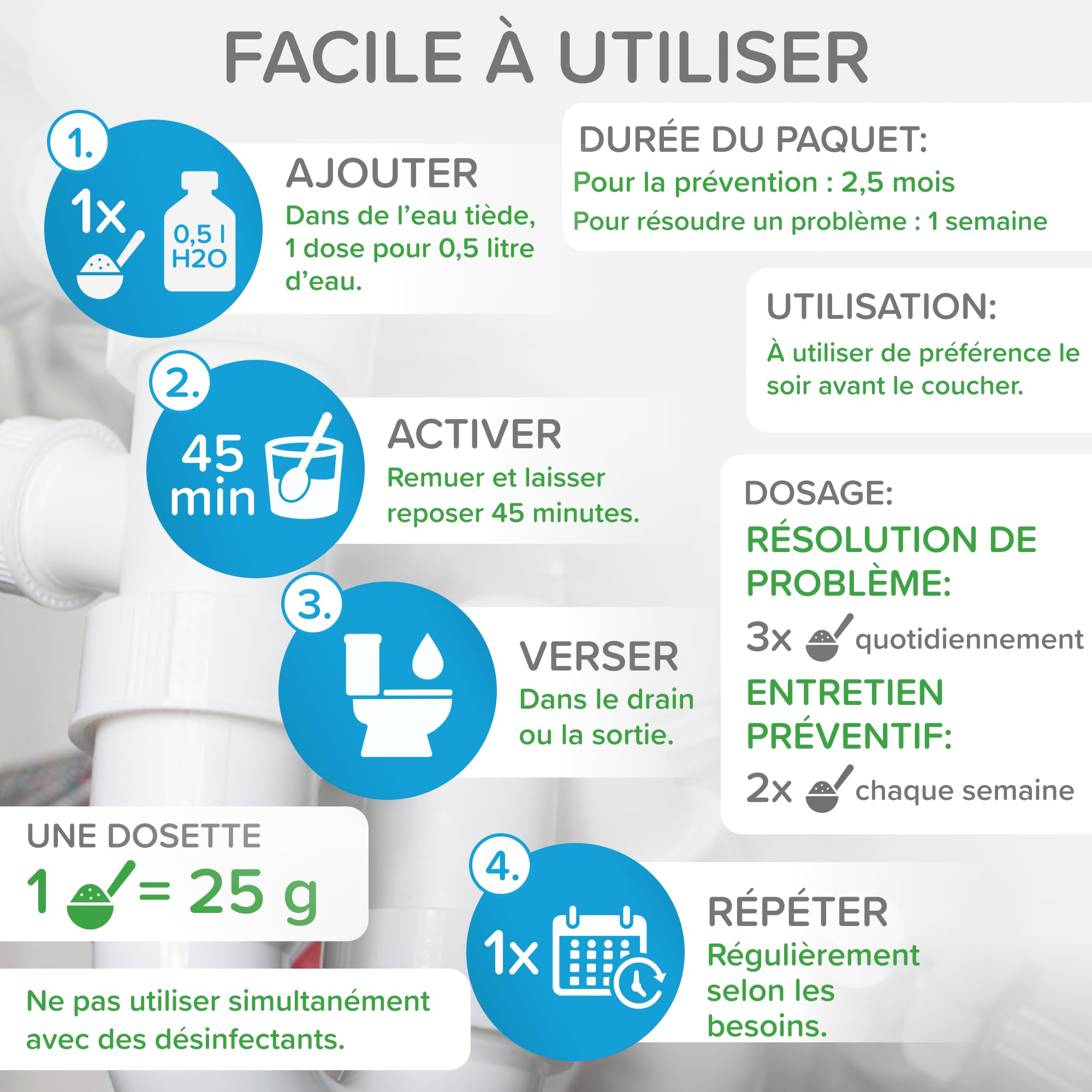 Mr. Bacteria No. 5 Nettoyant enzymatique pour Votre SIPHON, CONDUIT et ÉCOULEMENT, DÉBOUCHEUR, déboucheur canalisation, Nettoyage des Canalisations 500 g – 1 pièce