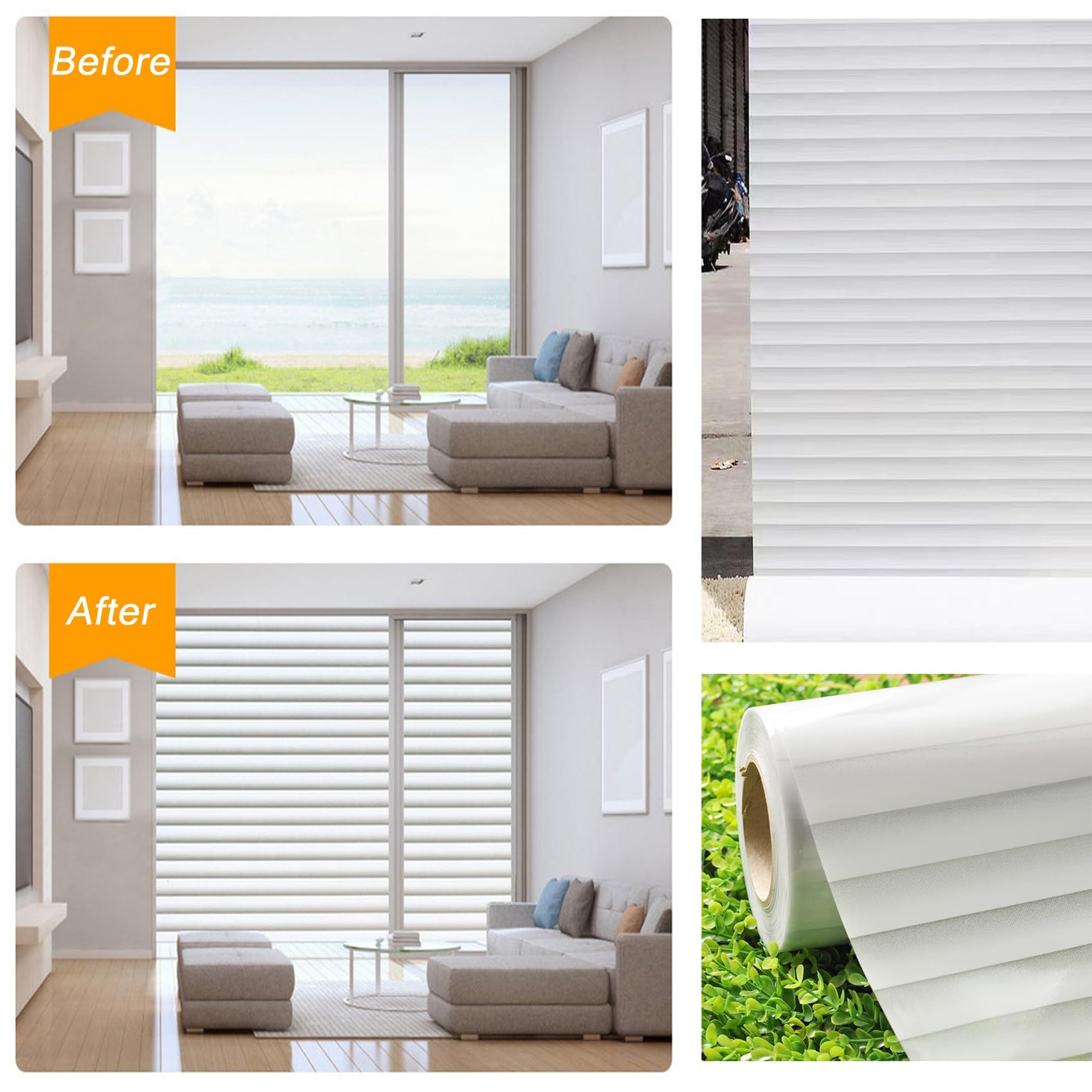 Pellicola per Vetri Finestre Privacy 35 x 130 cm, Senza Colla, Aderenza Statica, Facile Applicazione, Privacy Finestre, Senza Colla Tenda Pellicola Isolante, per Casa Cucina, feritoie