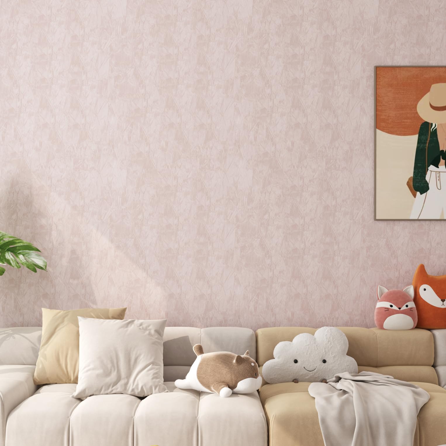 ReWallpaper Peel and Stick Wallpaper Pink Velvet Fabric Wallpaper for Living Room Pink 44.5cmx7m Contact Paper for Crafts Furniture Liner Felt Flocking Plain Vintage Wallpapers Velvet - Image 2