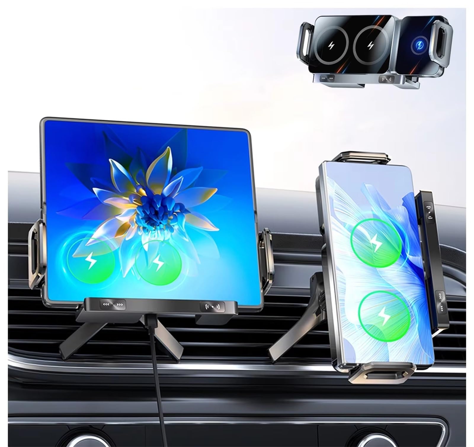 Per Samsung Supporto Universale Per Telefono Pad Z Pieghevole Caricabatterie Wireless Montaggio Rotazione Blocco Elettrico Telefono Pieghevole Porta Cellulare Auto(Black)