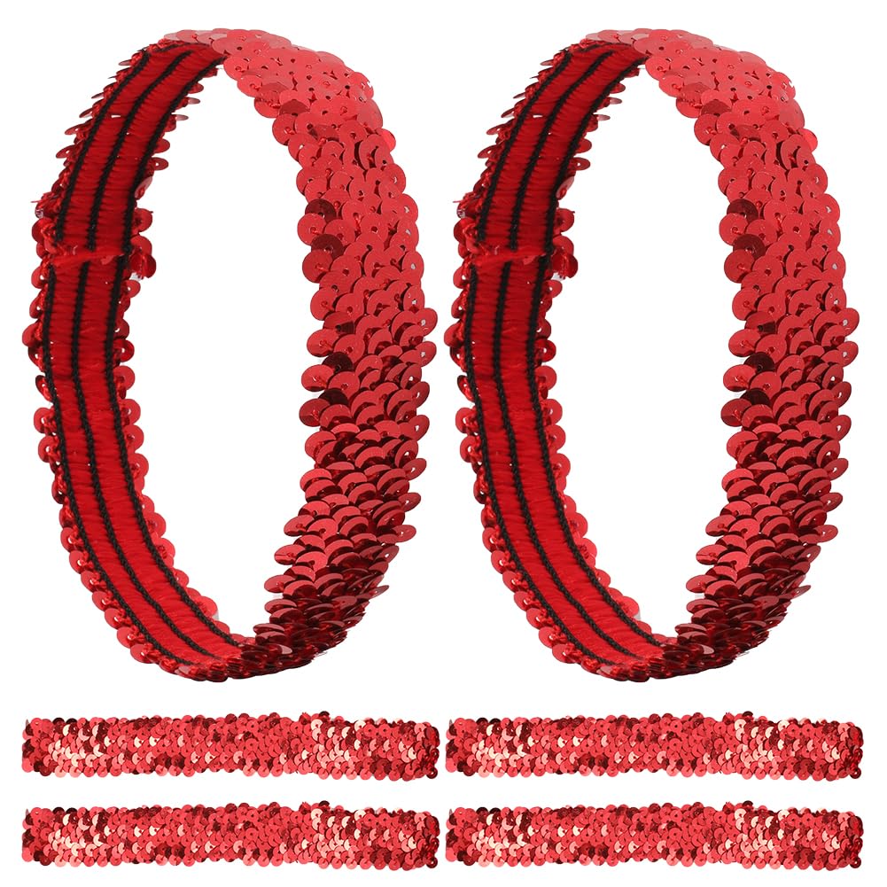 gorgecraft 12PCS Sequin Headband Elastic Glow Stretch Sparkle Glitter Fashion Adjustable Hair Band Accessories Set for Women Sports Dance Party Teams Store(Red)-picture-33