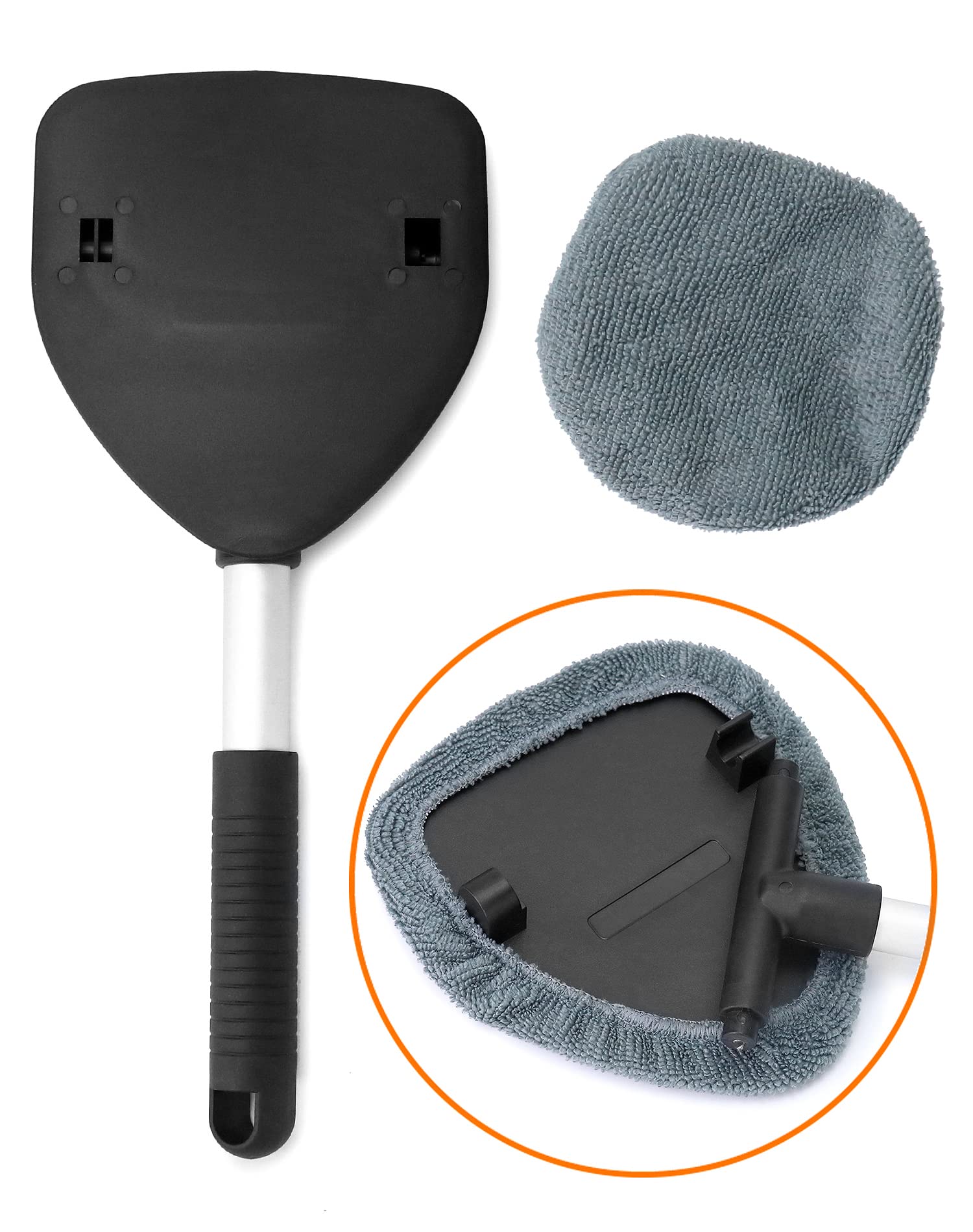 QWORK® Auto Window Cleaner, wysuwane narzędzie do czyszczenia szyb samochodowych, trójkątna płyta, obrotowy uchwyt 180 °, zawiera 3 zmywalne podkładki