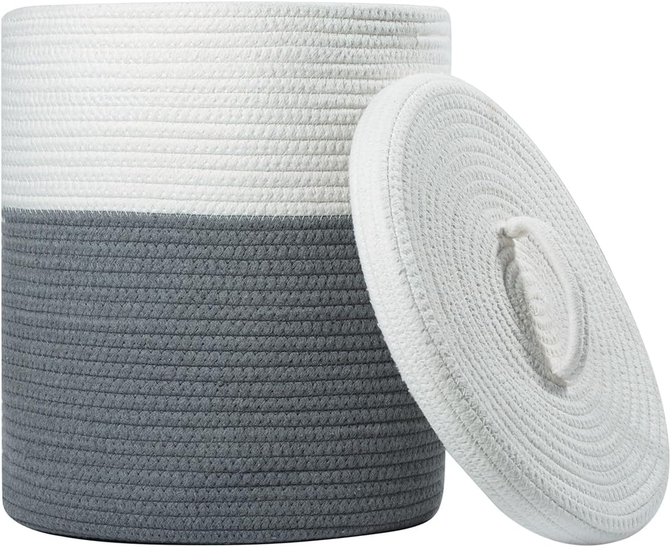 cotton rope basket large blanket hamper woven storage basket toy storage organiser nursery decor laundry hamper with lid 72l (35cm(d) x50cm(h) (ld1)