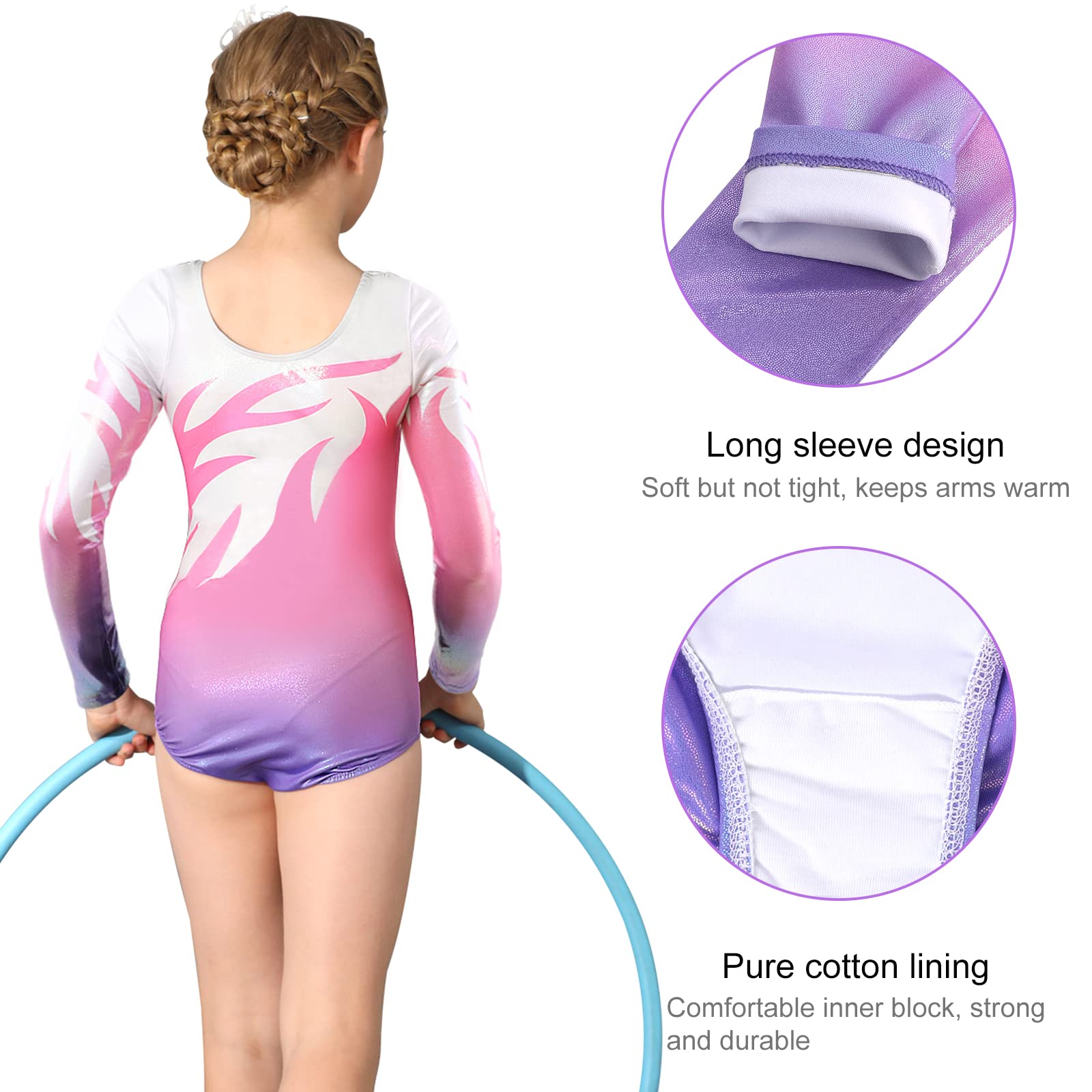 Bezioner Maillot de Gimnasia Leotardos de Danza Body Ballet Clásico Sin Mangas/Manga Larga para Niña 3-14 Años — view 3