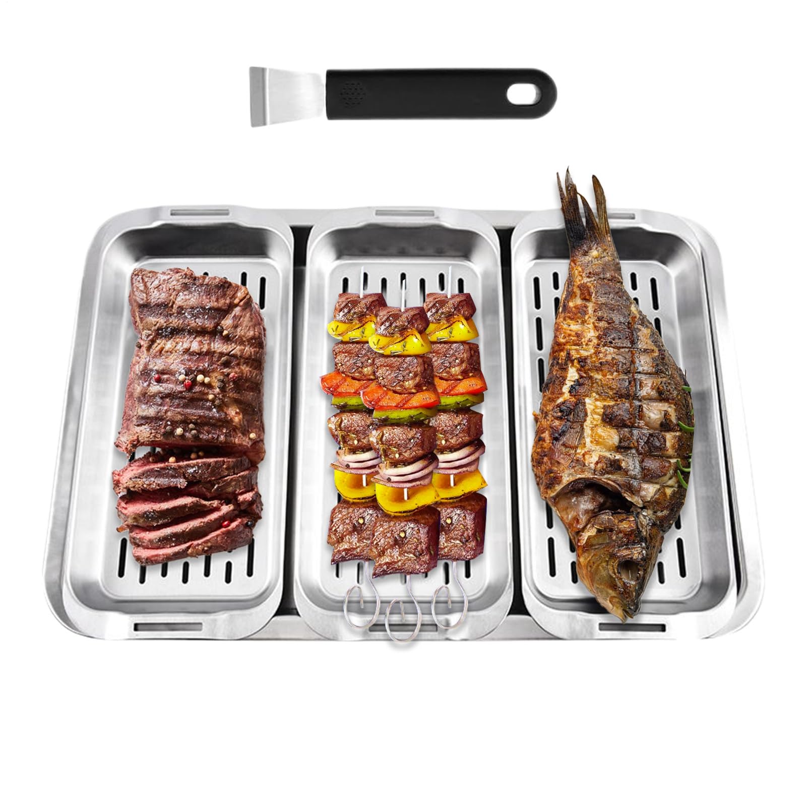 Cestelli Per Grigliata Rettangolare, Fondo , Bocca Bassa | Vassoio Per Grigliare Gabbia BBQ Verdure Carne Peperoni Gamberi Bocca Bassa Per Picnic Riunioni Famiglia Feste Spiaggia