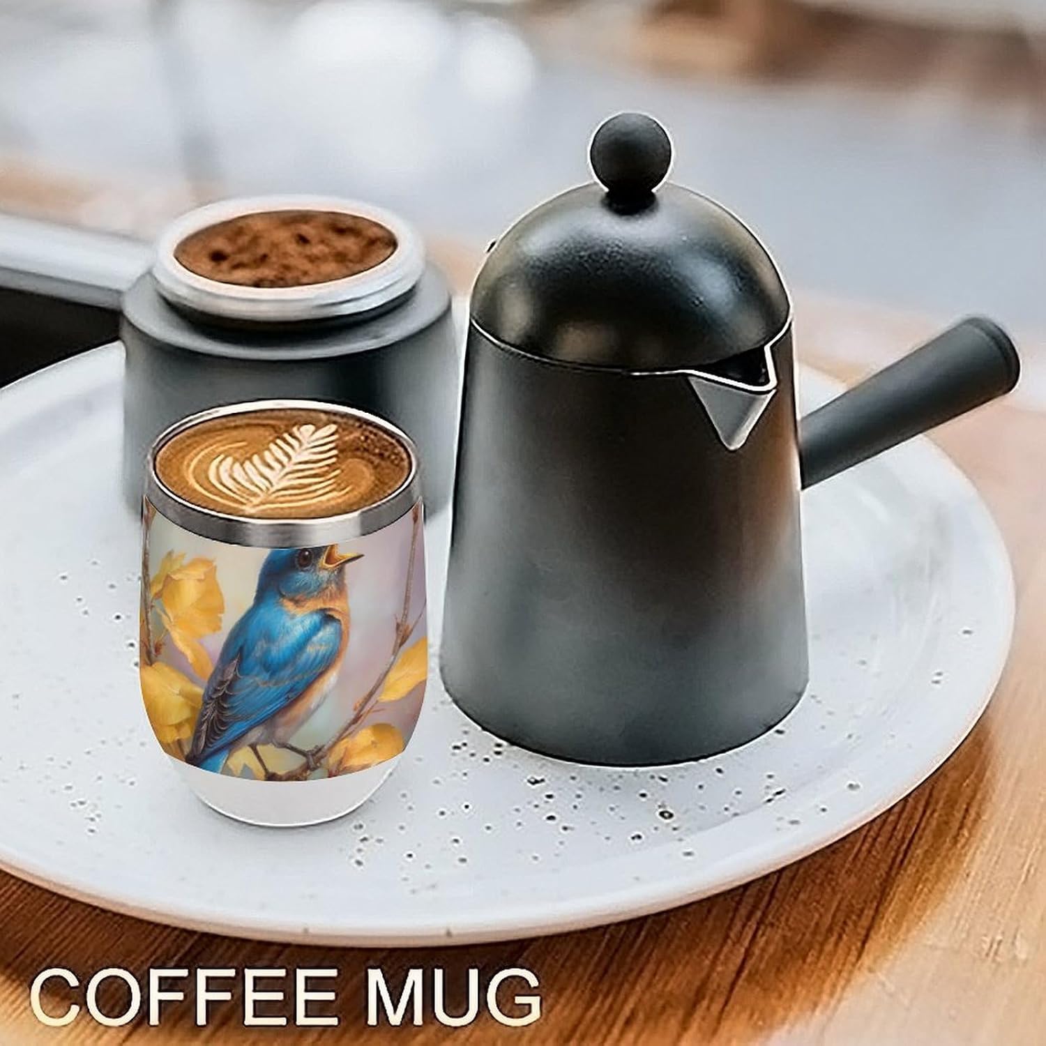 Bird Branches Yellow Leaves Insulated Drinking Cup Stainless Steel Coffee Mug Wine Tumbler with Lid 12OZ