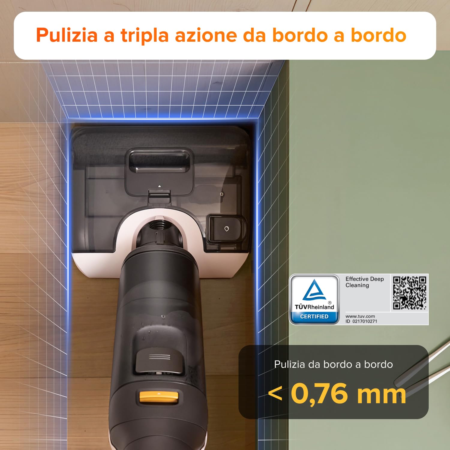 roborock F25 LT Aspirapolvere e Lavapavimenti Senza Fili, 20000 Pa, Autopulizia ad alta temperatura a 90 °C, Design Piatto 180°,Pulizia Bordi su Due Lati, Doppio serbatoio, Ideale per Pavimenti Duri