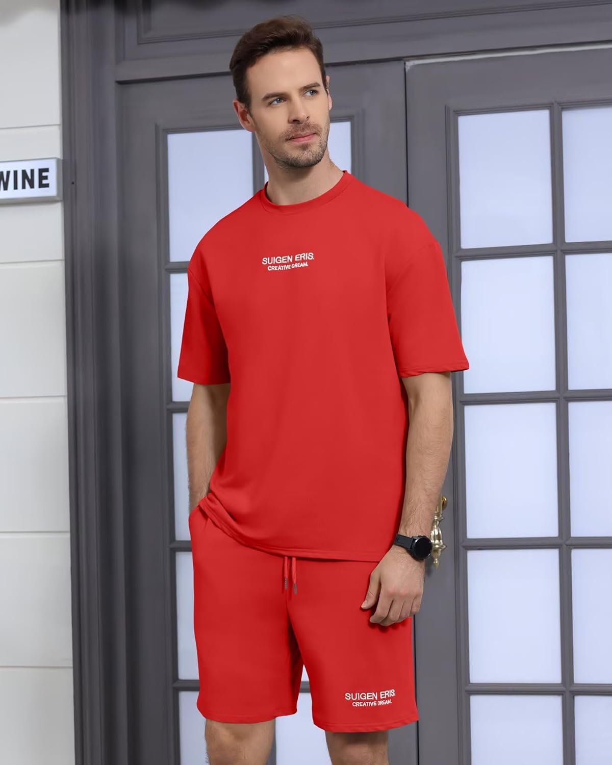 Men's 2 Piece Outfits Letter Drop Shoulder Oversize Tee Shirt Shorts Set Athletic Jogging Summer Tracksuit - Image 5