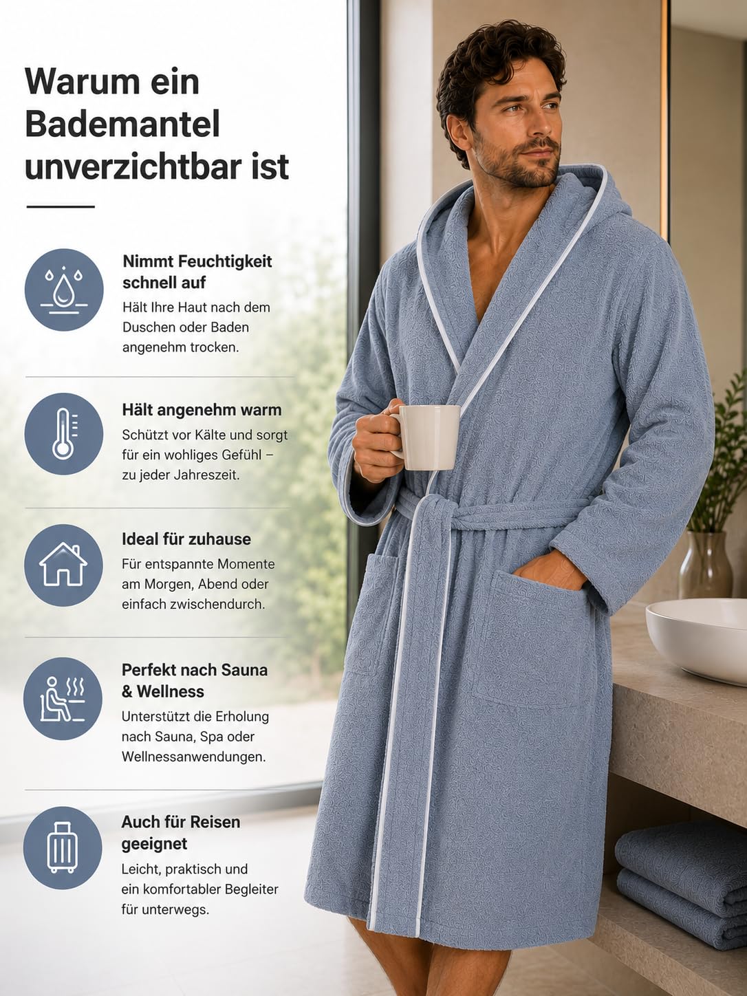 ELY PARKER Accappatoio da uomo in spugna con cappuccio in cotone