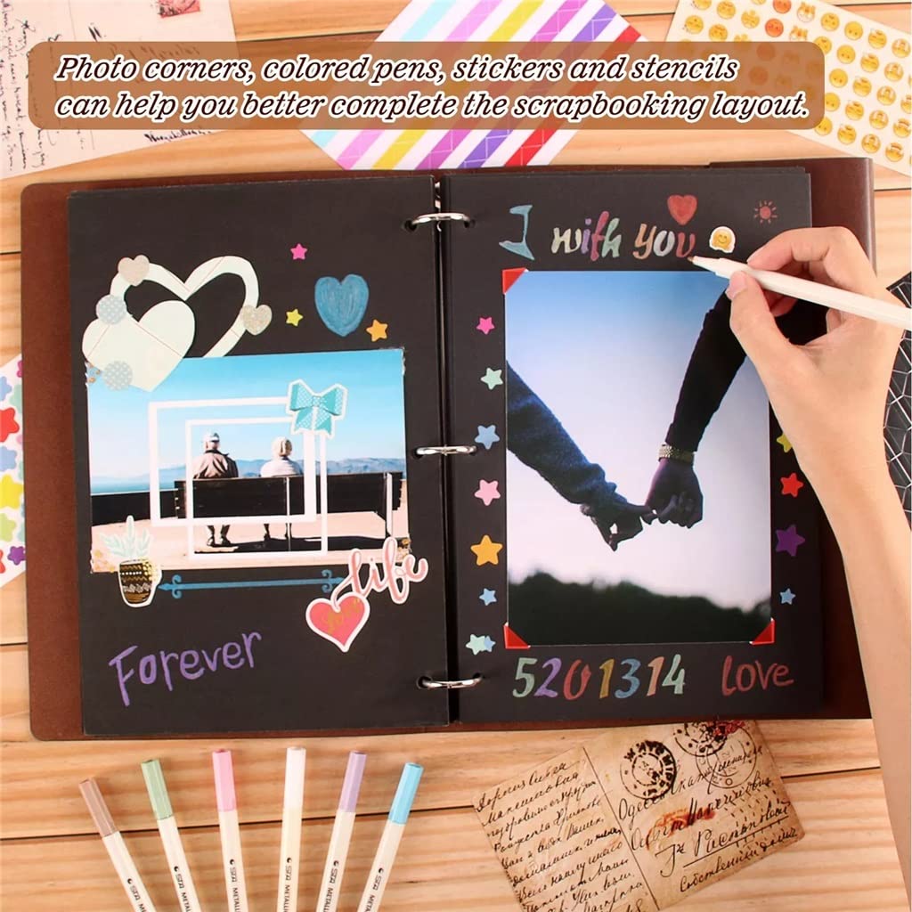 Album do scrapbookingu, 60 czarnych stron, skórzany, do wielokrotnego napełniania, księgi gości, zestawy DIY (argentyński)
