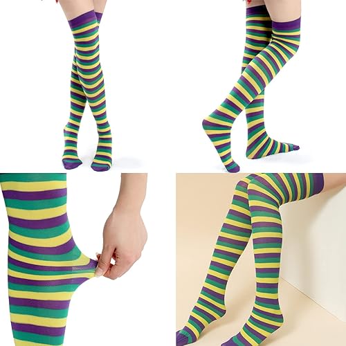 Miniatura 3 de 6 diademas de plumas de Mardi Gras, morado, verde, dorado, máscara de cuentas, collar, medias de lentejuelas, bandas para el cabello, diadema para