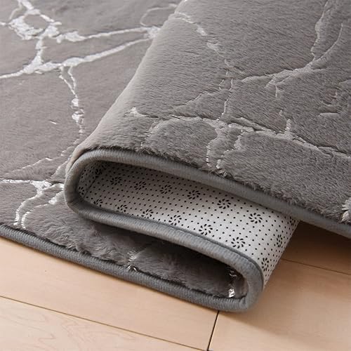 Miniatura 9 de Aimuan Alfombra gris suave de mármol plateado metálico con purpurina para el cuarto del bebé de la princesa Principe moderna alfombra de pelo