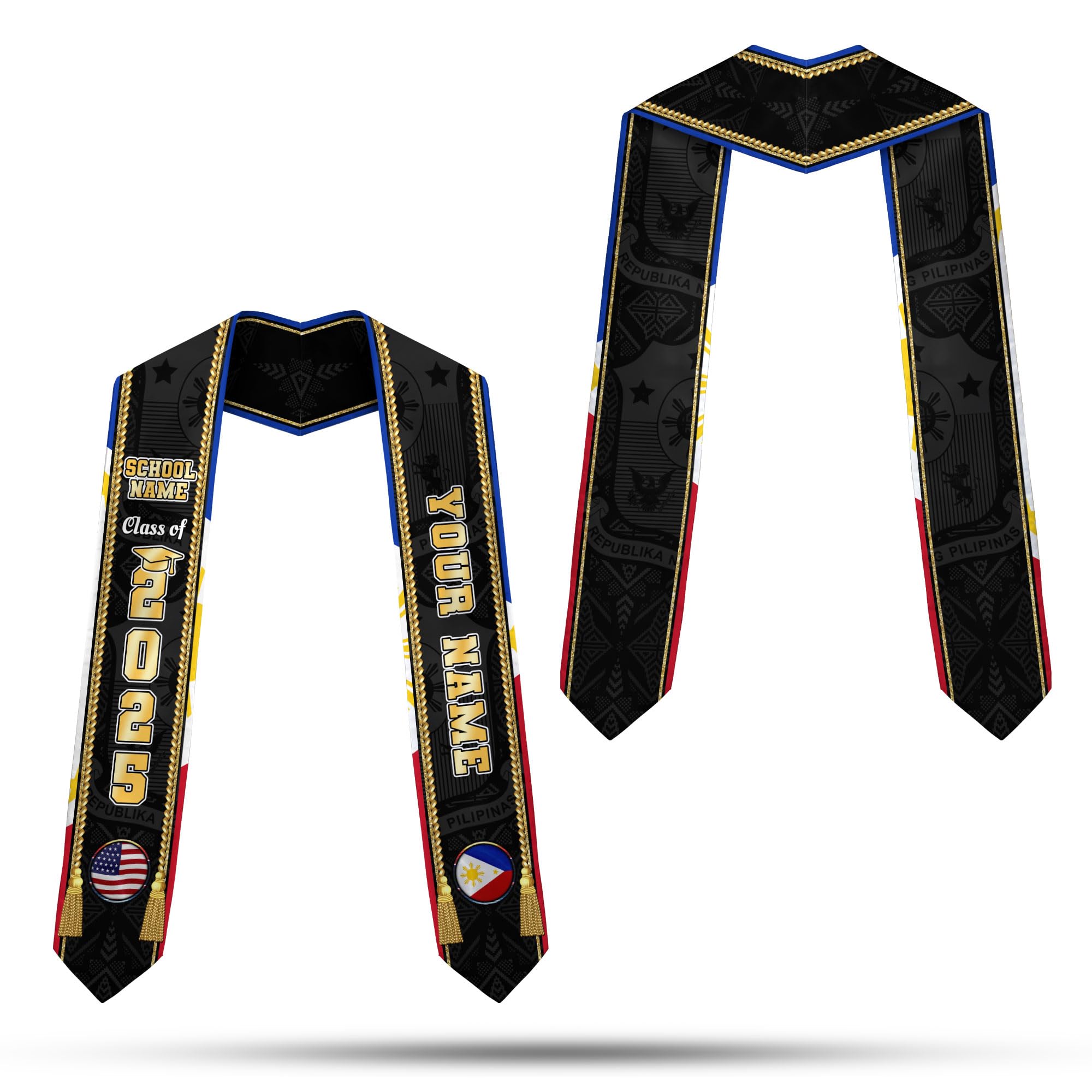 MonkeyVan Philippine Graduation Stole Philippines Graduation Flag Stole Sash Philippine American Flag Graduation Sash Plp4