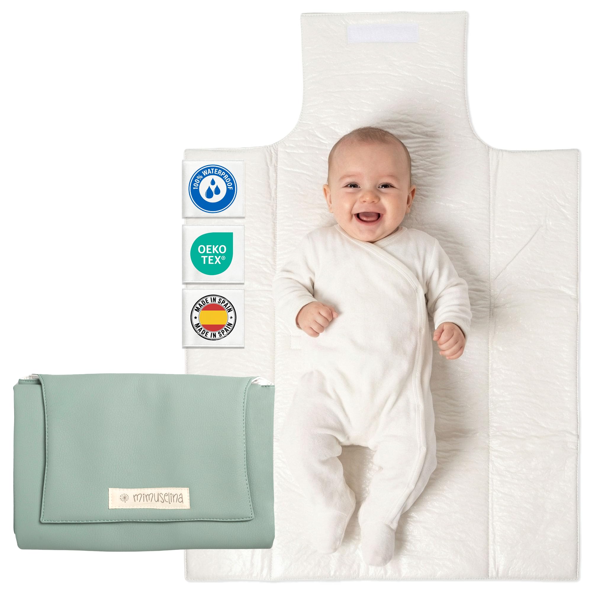 MIMUSELINA Pack de Cambiador Bebe Portatil Impermeable y Bolsa Pañales | Cambiador Bebe Plegable y Ligero para Paseo | Exterior 100% Algodón | Ideal como Regalo Recien Nacido | Hecho en España — view 33