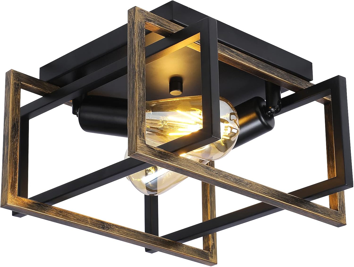 Ceiling Light, Black Rustic Flush Mount Ceiling Light Fixture with Wood Grain Finish, 2 Lights Industrial Vintage Farmhouse Ceiling Lamp for Bedroom Kitchen Dining Room