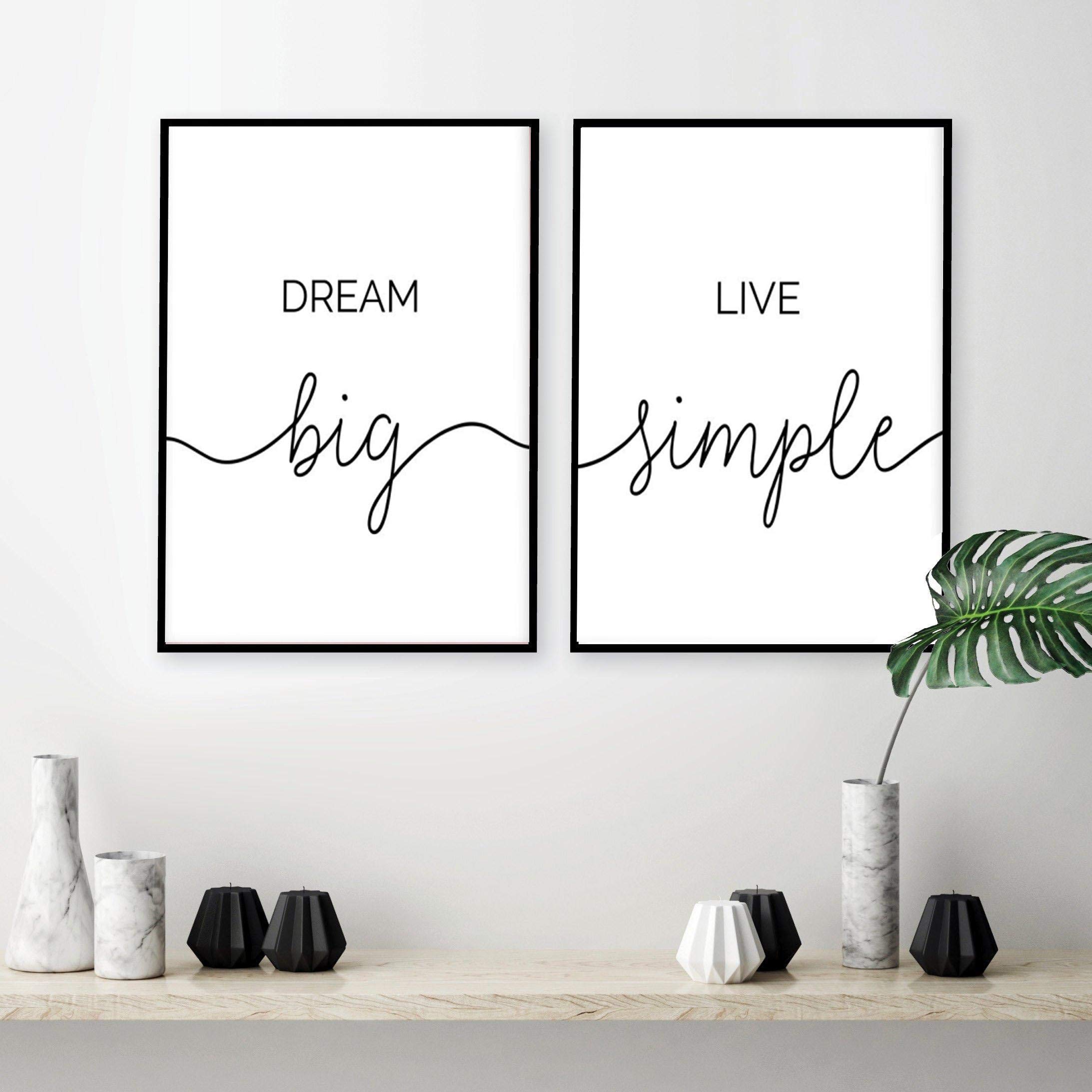 BIEMBI Minimalist Dream Big Live Simple Quote Canvas Paintings Black and White Bedroom Wall Art Prints Poster for Living Room Decor 50x70cmx2 Frameless