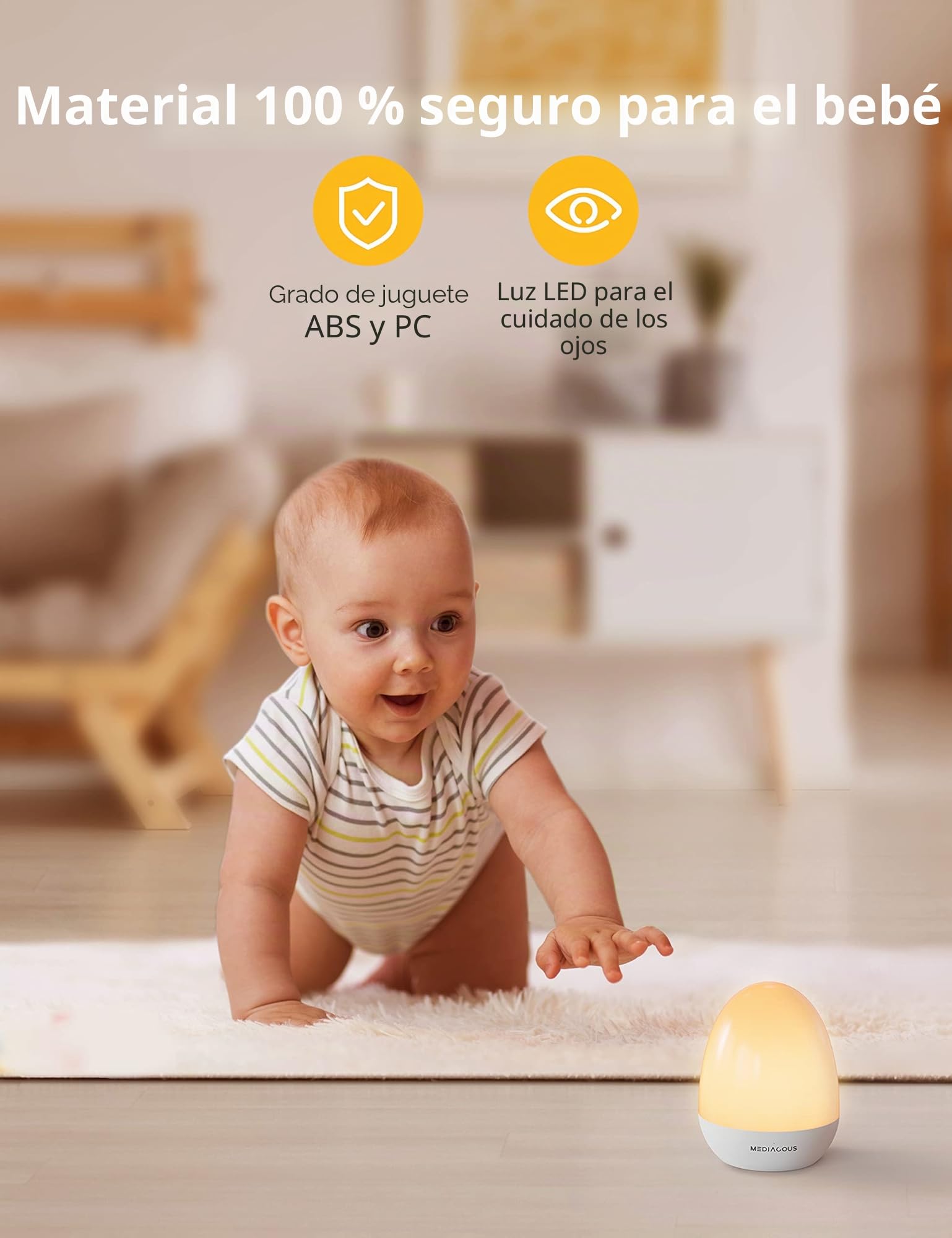 MediAcous Luz Nocturna Infantil Luz Quitamiedos Lámpara LED para Niños Recargable con Función Control Temporizador Luz Cálida con Base de Recarga, Regalo para Niños