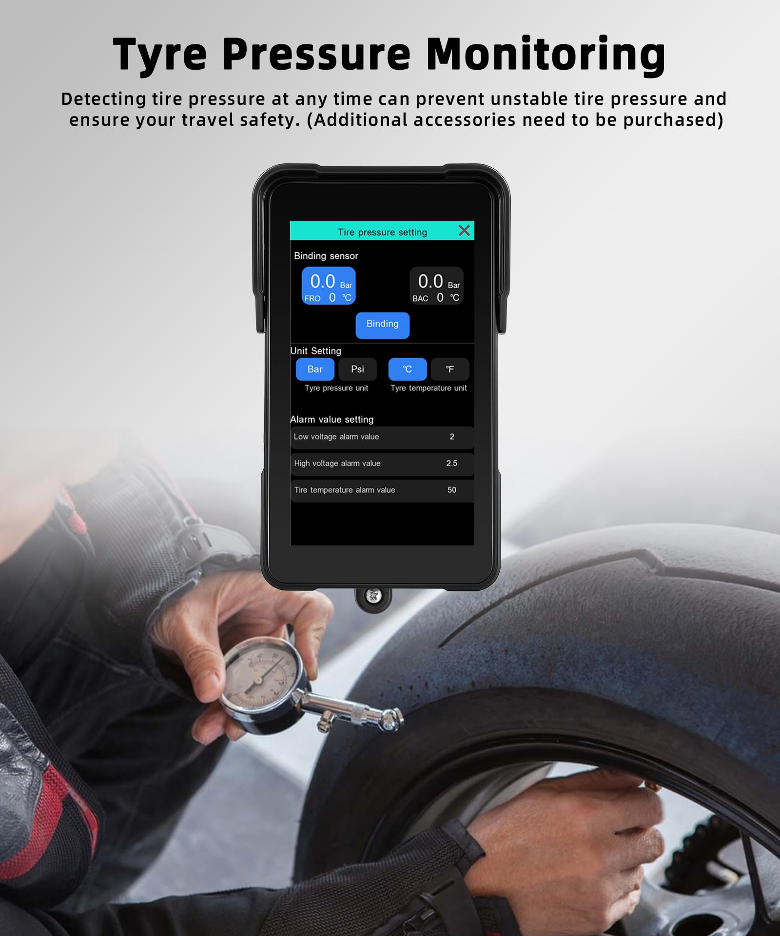 VECHTEL Wireless CarPlay da 5 pollici verticale Schermo per moto CarPlay Android Auto,touchscreen impermeabile Bluetooth,Nav/Assistente Siri/12V,il monitoraggio della pressione dei pneumatici
