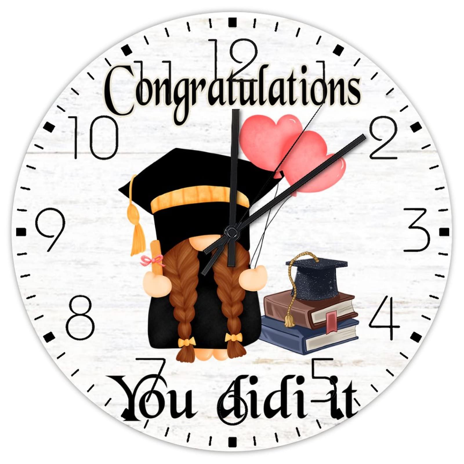 Horloge murale silencieuse Congratulations You Did It en bois pour motiver votre fille