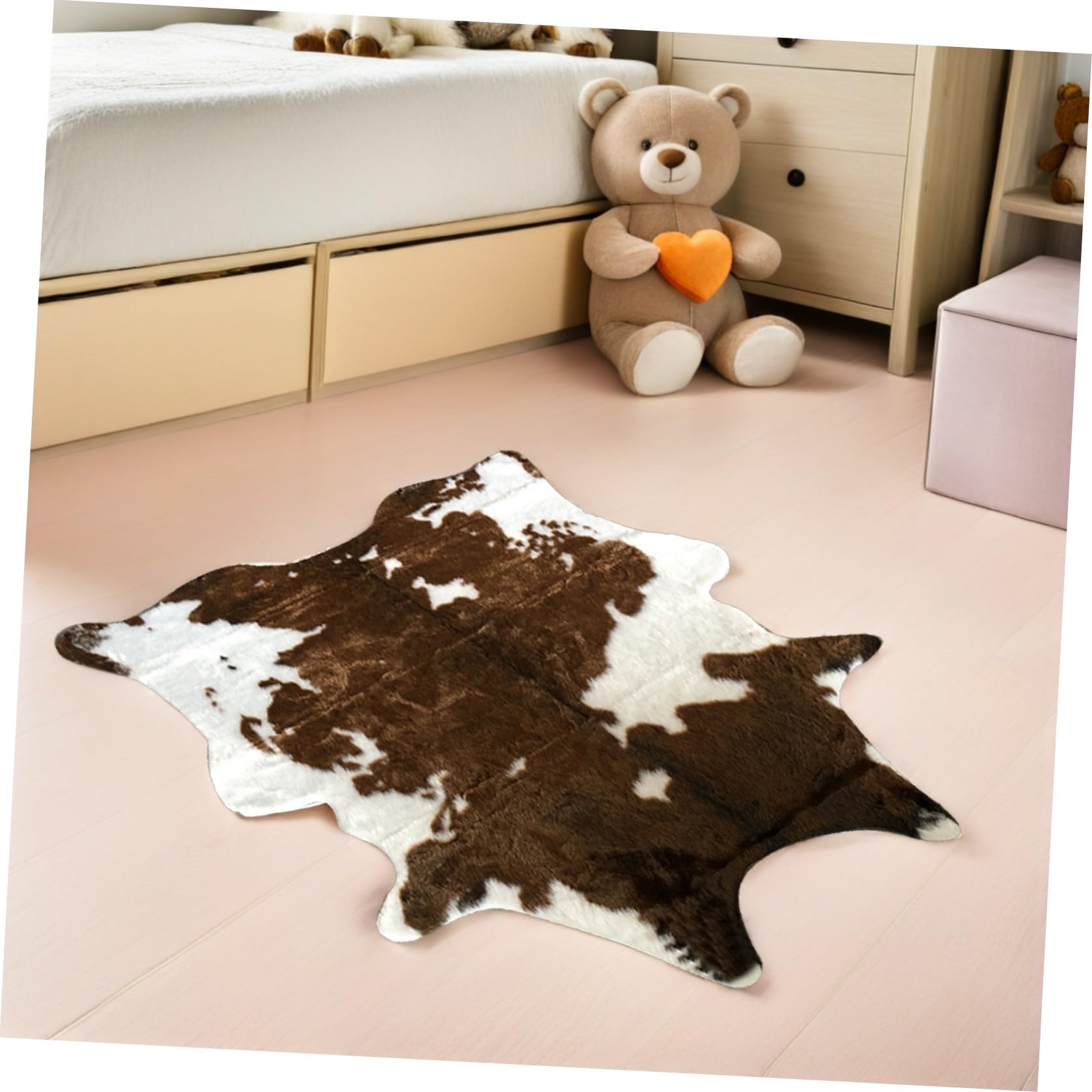 POPETPOP Tappeto Soffice Effetto Mucca in Materiale Confortevole, Lavabile e Riutilizzabile, Dimensioni 110X84 CM, Adatto per Soggiorno e Decorazione Casa