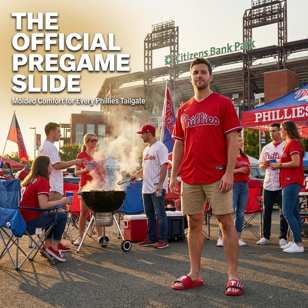 FOCO Philadelphia Phillies Slides for Men MLB Molded EVA Foam Sandals | Water Resistant, Officially Licensed
