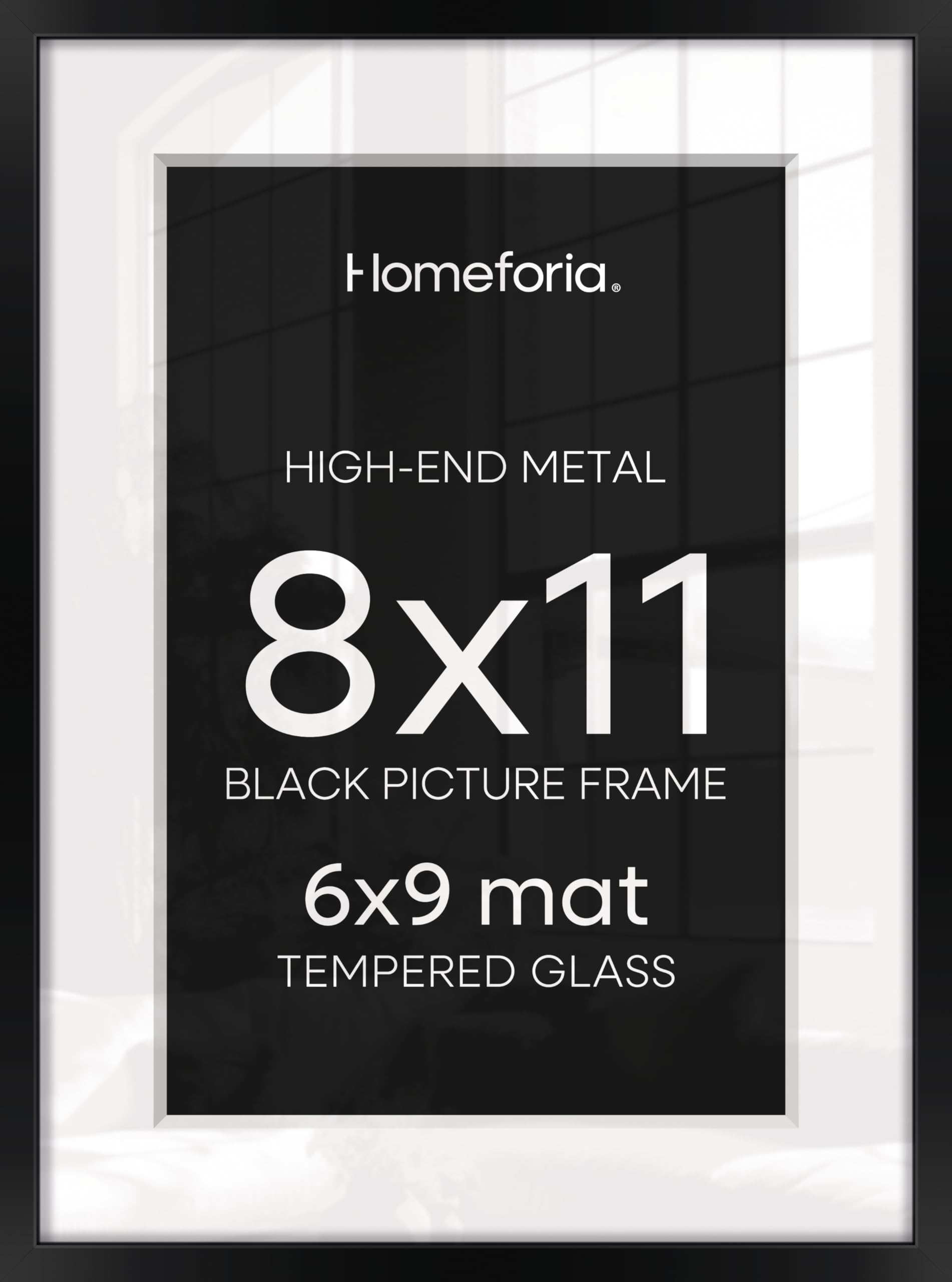 Homeforia 8x11 Black Picture Frame, High-End Metal, 6x9 Mat, Glass | High End Aluminum, Tempered Glass, Acid-Free 6x9 Removable Mat, 8x11 in Edge-to-Edge Display 11x8, Wall Kit, Set Of 2