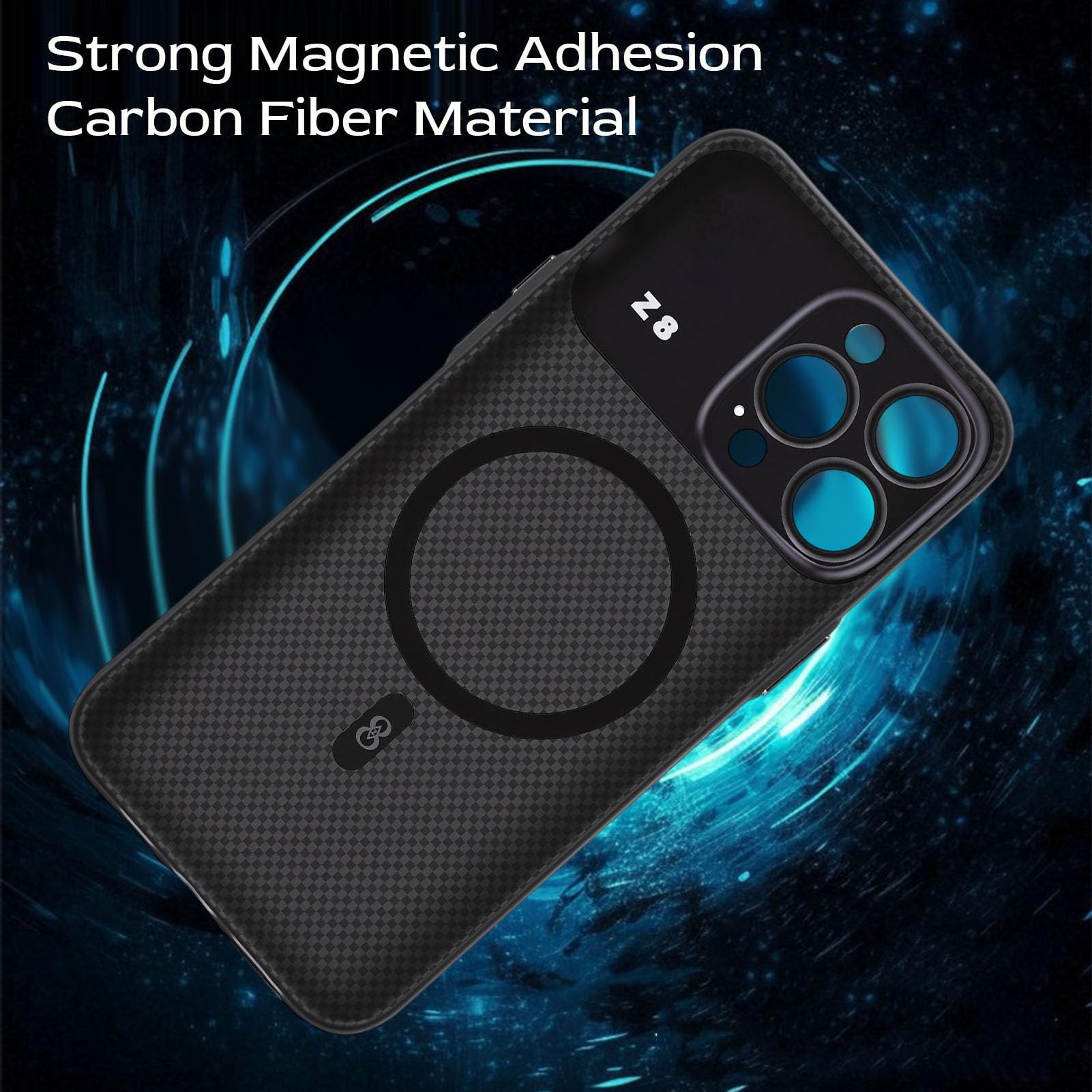 Ejoyous Funda para Teléfono con Pantalla Táctil Cubierta de Teléfono de Fibra de Carbono 1,71 Pulgadas Bluetooth Ajuste Magnético para 15 Pro MAX para Selfies Control de Música Pantalla de Mensajes