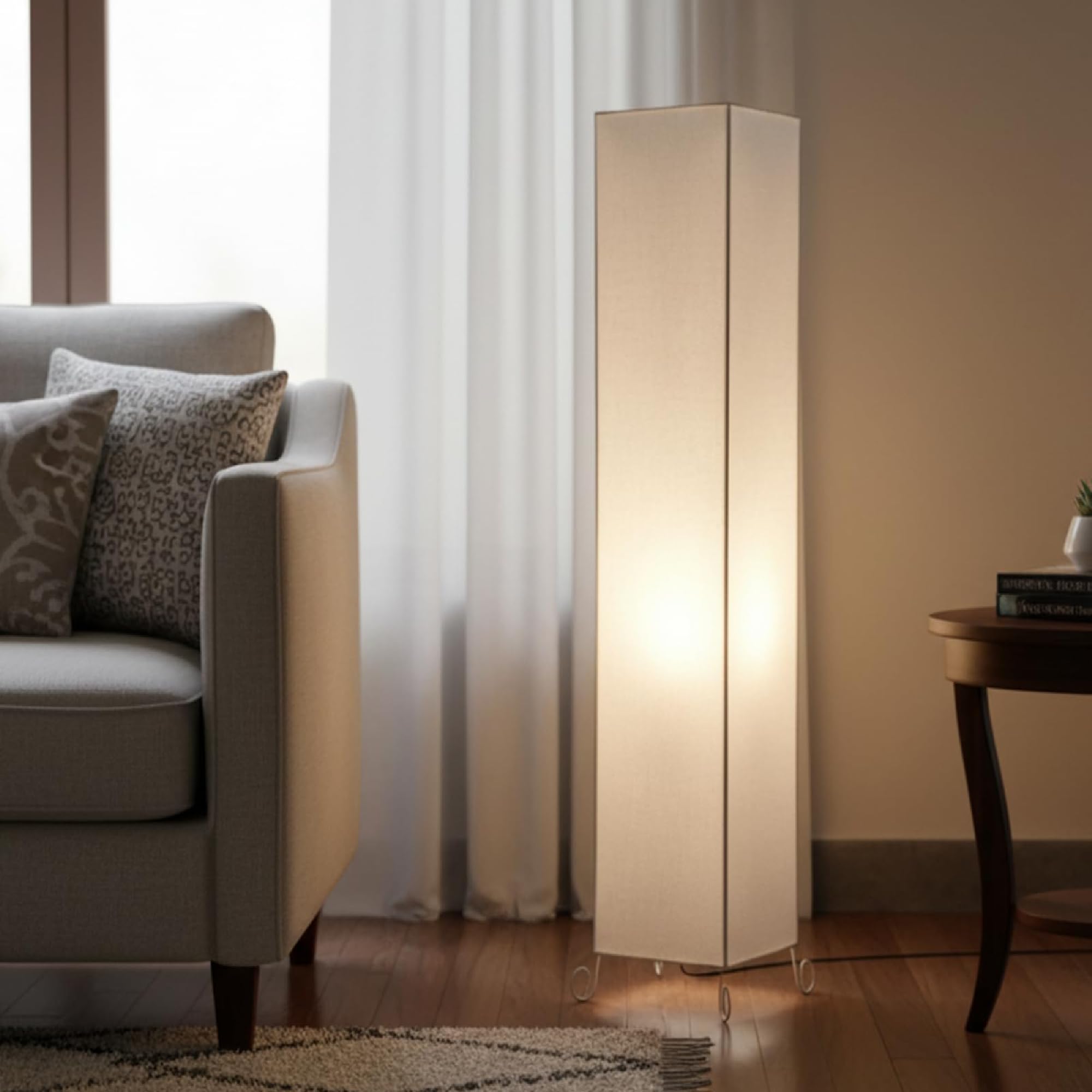 Cream Square Floor Lamp with Fabric Shade – Tall Standing Column Light for Living Room, Bedroom & Office – Soft Ambient Corner Lighting-image-31