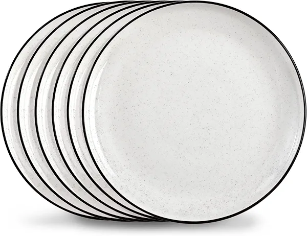 Ceramic White Dinner Plates Set of 6, 10.5 Inch Plates for Kitchen, Microwave Oven and Dishwasher Safe, Modern Dishes Set for Pasta,Steak, Dessert, Salad