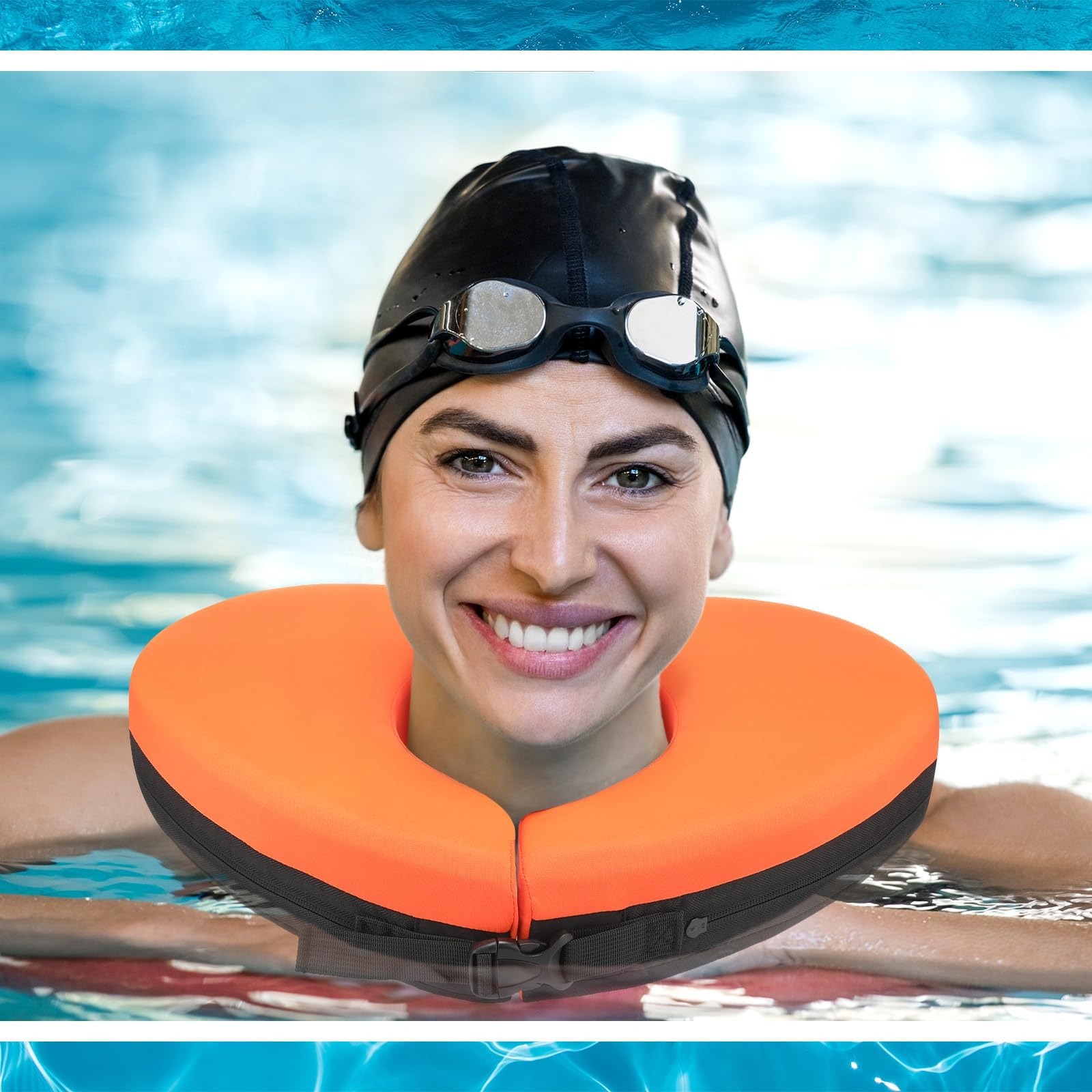 Collare da nuoto per supporto per testa e collo, riempito con particelle di schiuma (non gonfiabile), attrezzatura da nuoto per adulti, adatto per la maggior parte delle dimensioni del collo degli