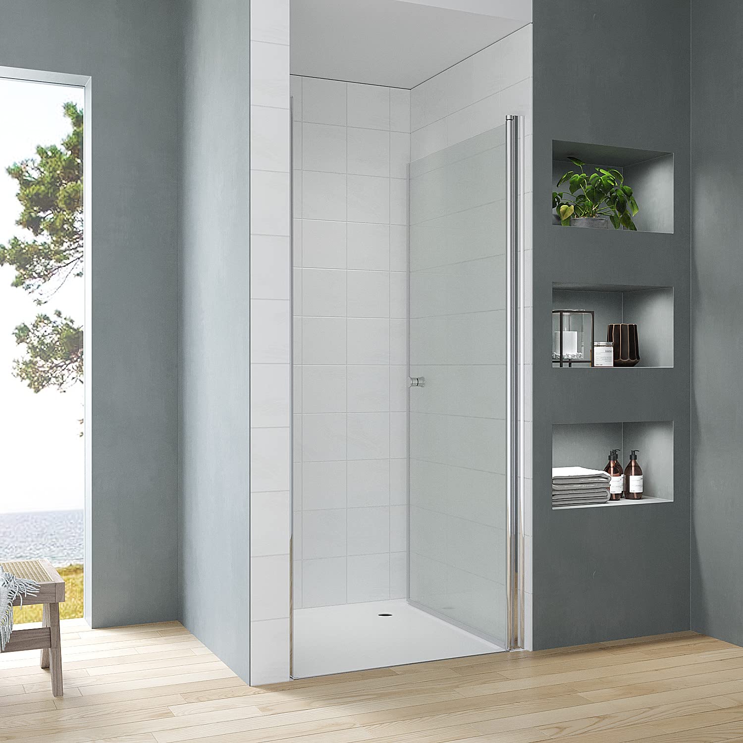Drehtür 85x187cm Nische ESG 5mm Chrom