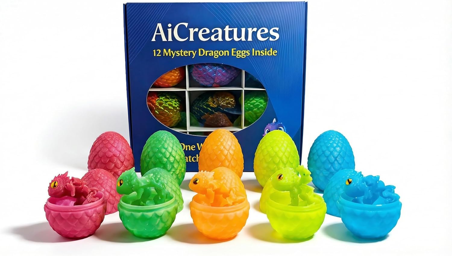 10 Pack Glow in The Dark Dragon Eggs with Tray – 3D Printed Articulated Dragons, Flexible Fidget Toy Set with Textured Skin and Marble Eyes – Surprise Party Favor Gift for Kids and Collectors - Image 2