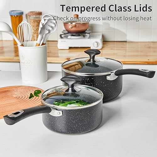 Miniatura 7 de Juego de cacerolas antiadherentes con tapa, sartén antiadherente de 2 cuartos y 3 cuartos de galón con tapa de vidrio, olla pequeña para cocina del