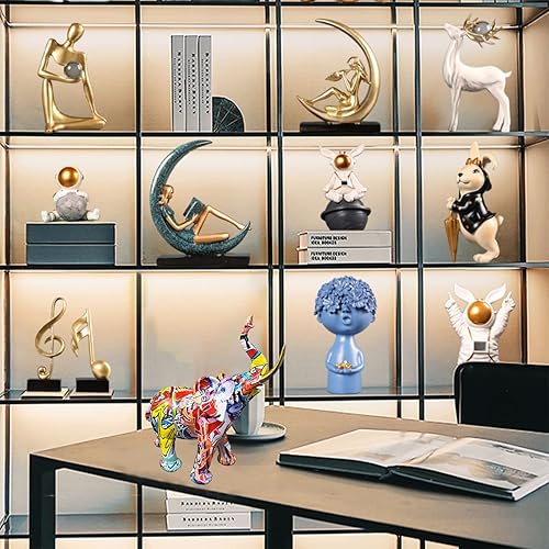 Miniatura 6 de Escultura de elefante de graffiti estatuas de animales figuras de arte para decoración del hogar para sala de estar dormitorio estante de libros