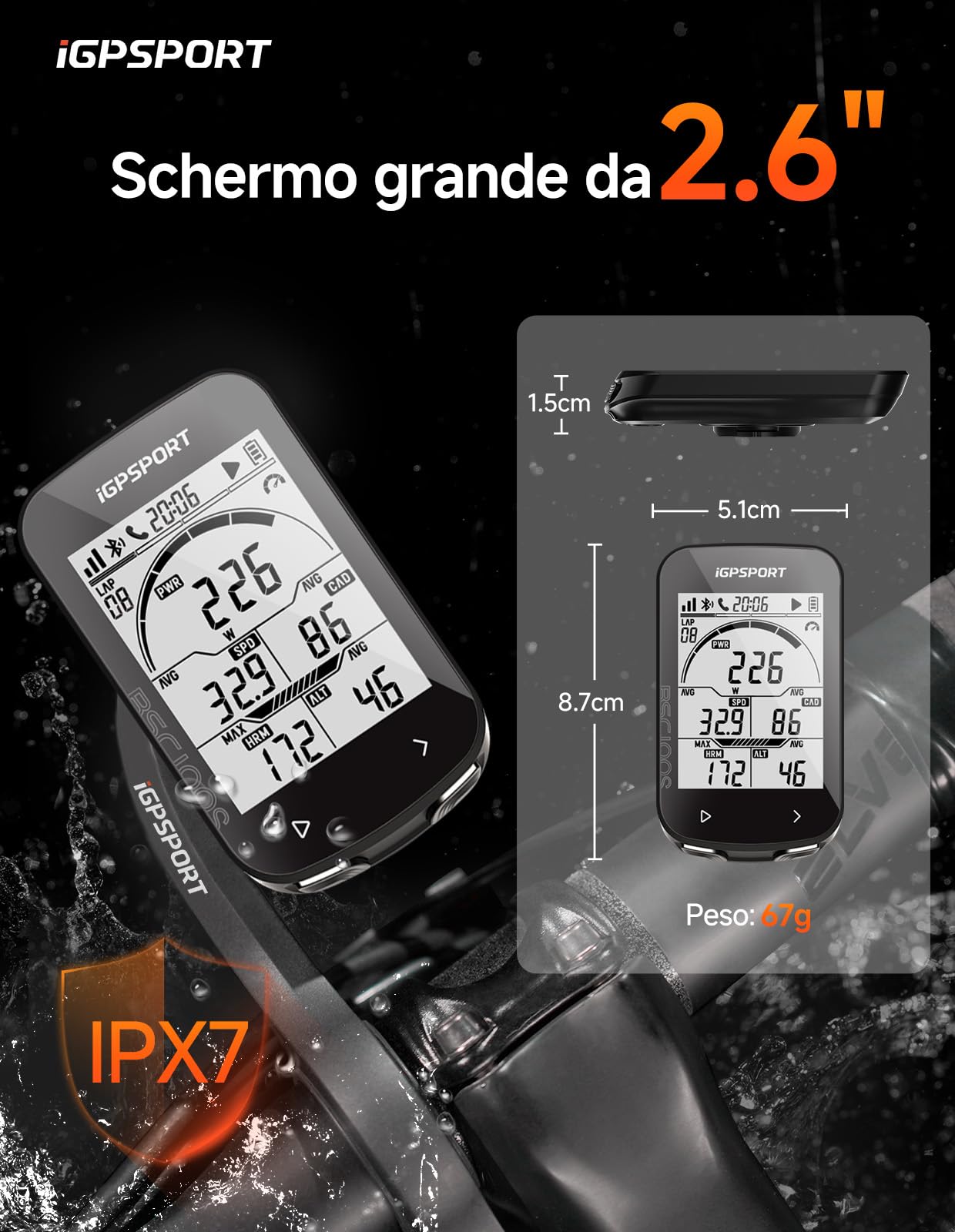 iGPSPORT BSC100S Ciclocomputer GPS Compatibile Contachilometri Bici Senza Fili Display 2,6" Tachimetro Retroilluminazione Automatica Impermeabile Bluetooth 5.0 ANT+