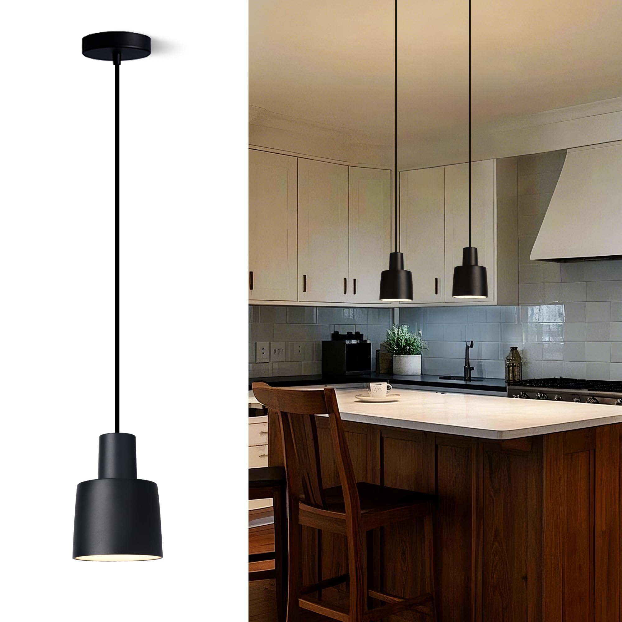 Aisilan LED Pendelleuchte Schwarz Dimmbar Pendellampe Höhenverstellbar 9W COB CRI97 Flicker-Free 3000K Hängeleuchte Aluminium für Küche Esstisch Schlafzimmer