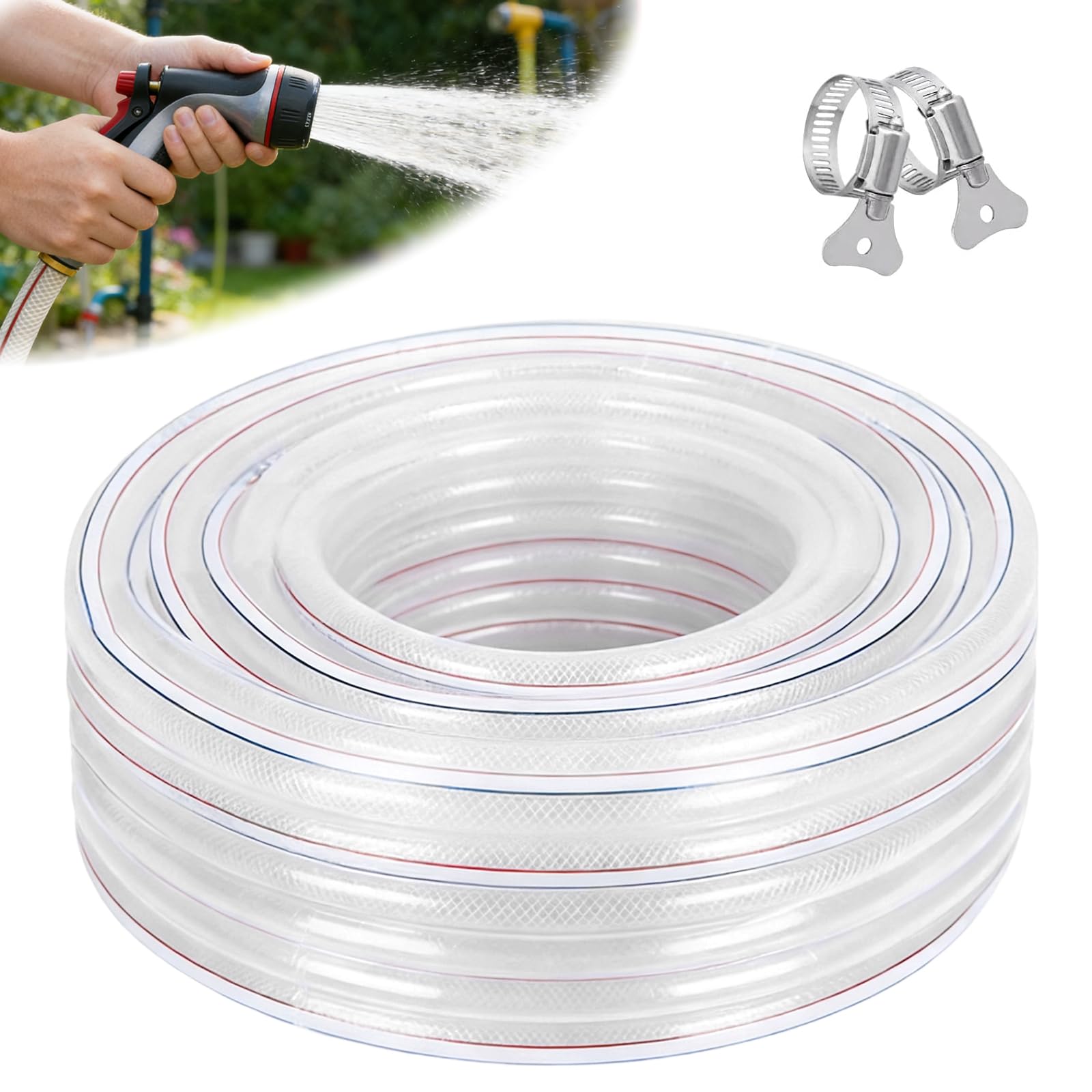 Saugschlauch PVC Gewebeschlauch 25x32 mm, Transparenter Verstärkter Wasserschlauch, Flexibel für Wasser, Luft, Öl, Garten, Teich und Industrie (25x32mm 6M)