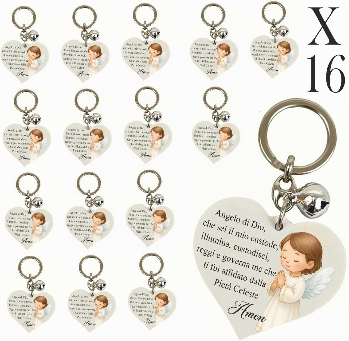 Regalami.Shop 16 Bomboniere Portachiavi Preghiera Padre Nostro – Bomboniera Comunione, Bomboniera Cresima, Bomboniera Battesimo, Regalo Catechismo e Feste Parrocchiali (16, Angelo di Dio)