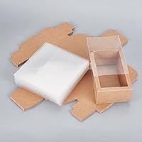 Vista 4 de BENECREAT Paquete de 12 cajas rectangulares de papel kraft de 7 x 5 x 1.5 pulgadas con ventana de plástico de PVC para regalos de fiesta, dulces