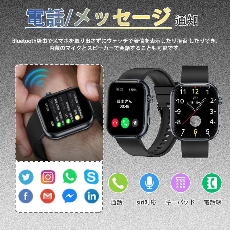Smartwatch displaying incoming call and message notifications