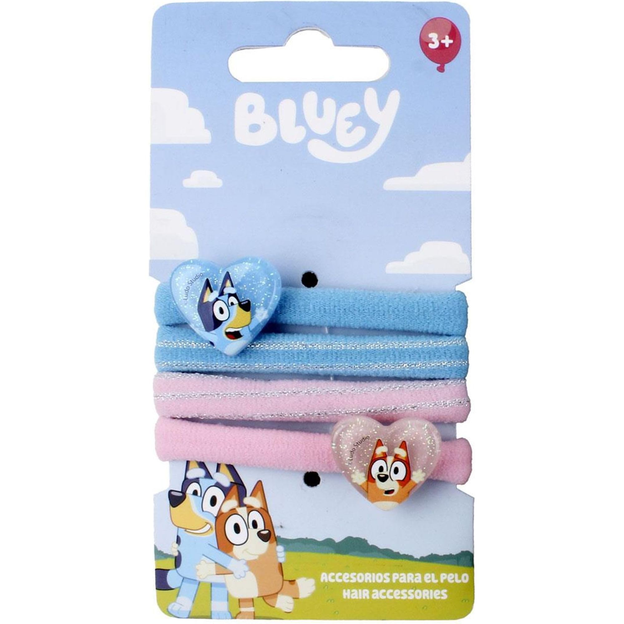 Bluey Haargummis für Mädchen, 4 Stück, elastische Haargummis mit dekorativen Herzen und Pastellfarben