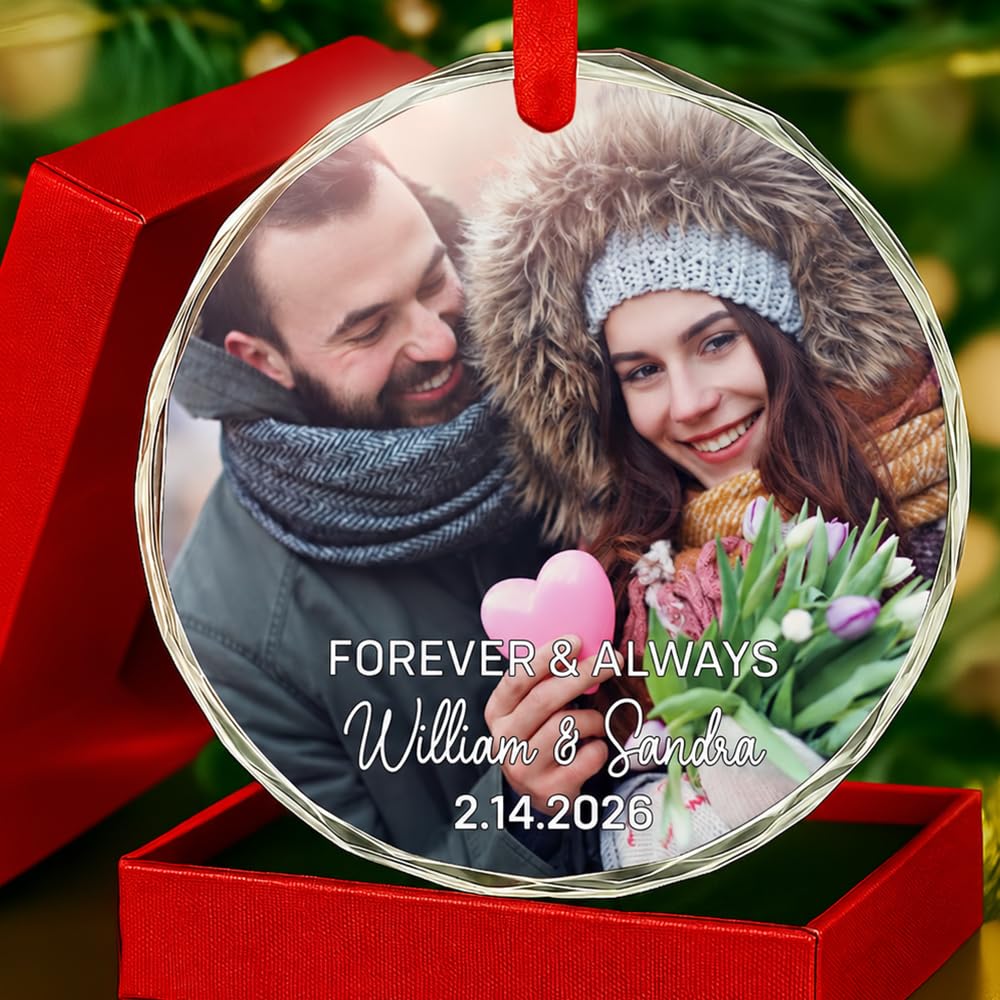 Personalized Forever Always Couple Photo Crystal Ornament - Customized Wedding Gift for Couples, Bridal Shower Gifts, Valentine Gift For Him/Her Boyfriend Girlfriend, Newlyweds Marriage Proposal Gifts