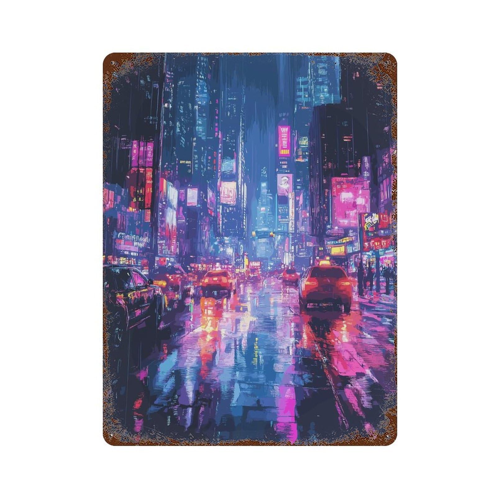 City Rusty Metal Tin Sign 15.7"x11.8", Ideal for Pub, Kitchen And Man Cave Decor