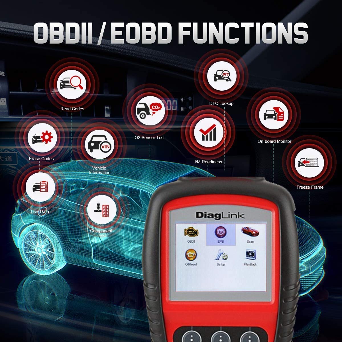 Autel DiagLink (Versione DIY MD802) diagnosi per Auto, Scanner diagnostico di Tutti i sistemi/Moduli per ABS, SRS, Motore, Trasmissione ECC., con 2 funzioni di Reset di Reset EPB, Reset Olio