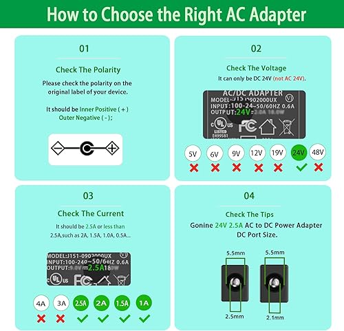 Miniatura 3 de Gonine - Fuente de alimentación de 24 V CC, 24 V, 2.5 A, 60 W, adaptador de CA para tiras de luz LED, cámara CCTV, monitor LCD.
