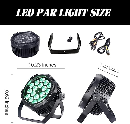 Miniatura 6 de Luces LED Par de luces LED impermeables para exteriores, 18 x 18 W, RGBWA, 6 en 1, luz LED de control DMX, luz de escenario, equipo de DJ,