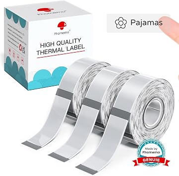 Phomemo Labels D30 Label Tape, Black on Clear Print Master Labels Refill Name Label, Sticker Thermal Paper Self-Adhesive, 12 x 40 mm 0.47 x 1.57 Inch 160 Tapes/Roll, 3-Roll for Kids School Items