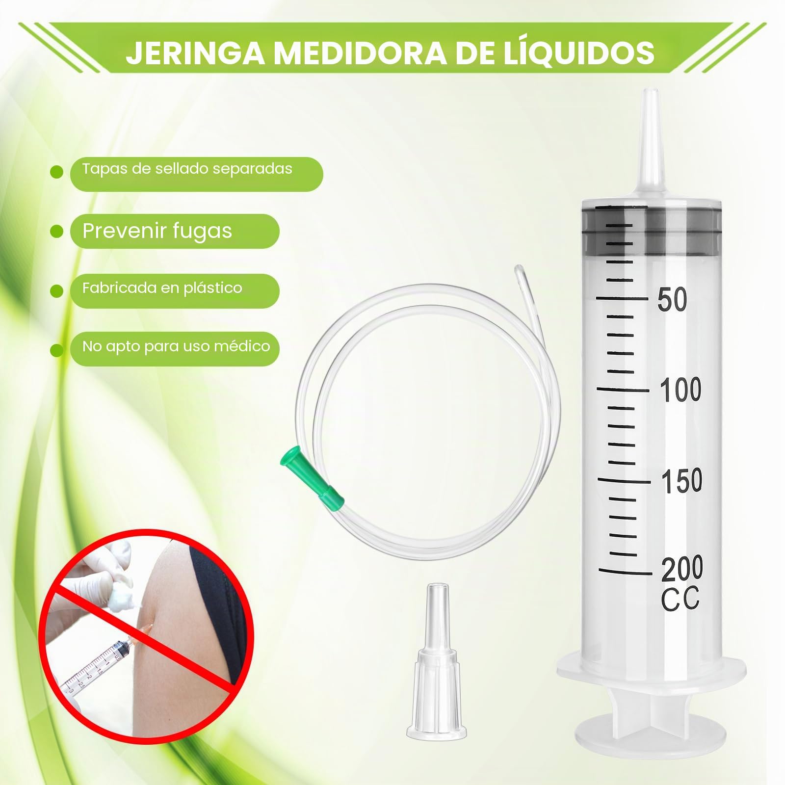 Jeringa curvada de plástico de 200 ml, jeringa reutilizable de gran volumen, jeringa de plástico con tapa de cierre, jeringa sin cánula para laboratorios científicos fábricas