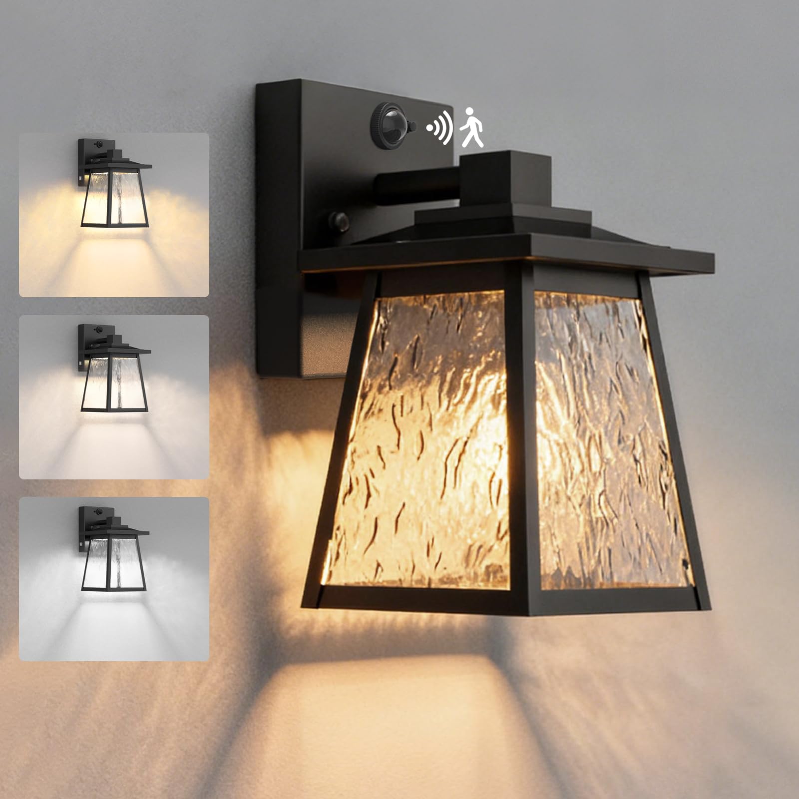 LED Außenlampe mit Bewegungsmelder 10W Wandleuchte Aussen Anthrazit IP44 Moderne Wandlampe 230V Trapezförmig für Terrasse, Hof inkl.3CCT Modul 800ML