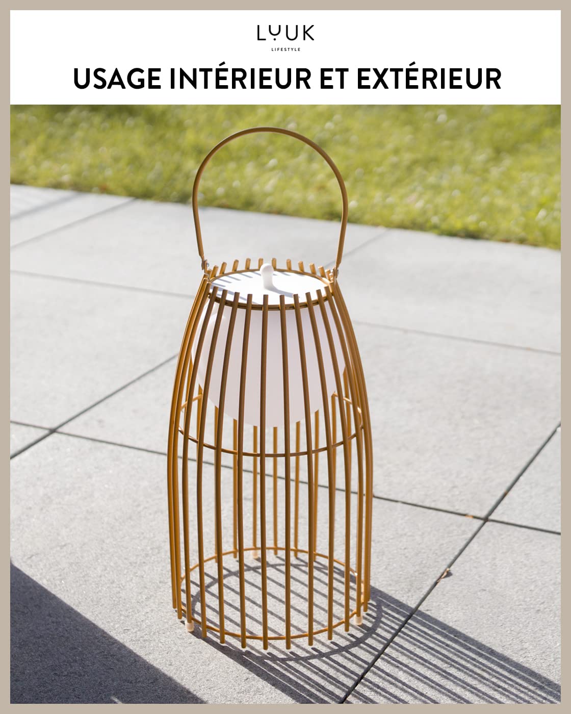 LUUK LIFESTYLE Lanterne Extérieur LED Design, Luminosité réglable, Batterie rechargeable via USB, Eclairage Intérieur, lampe camping design, Curry mat